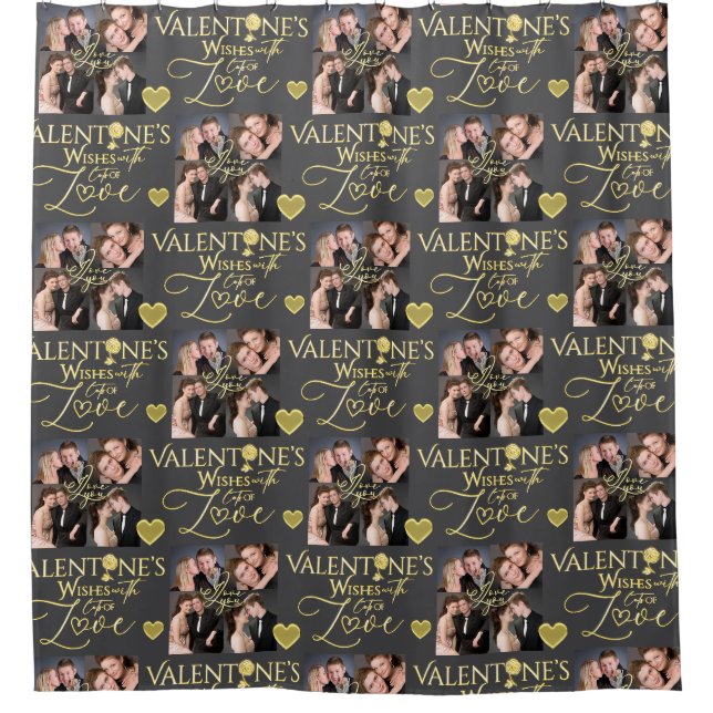 Valentine's Day Elegant Gold Photo Collage  Duschvorhang (Vorderseite)