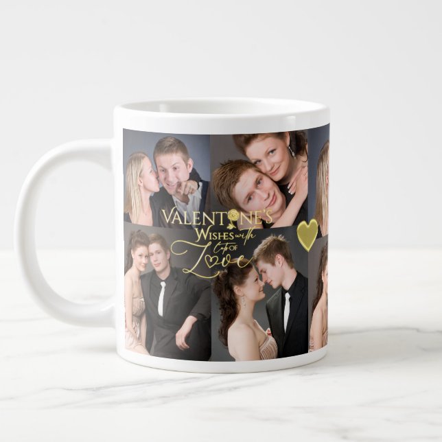 Valentine's Day Elegant Gold Photo Collage  Jumbo-Tasse (Links)