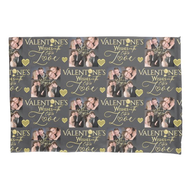 Valentine's Day Elegant Gold Photo Collage  Kissenbezug (Vorderseite)