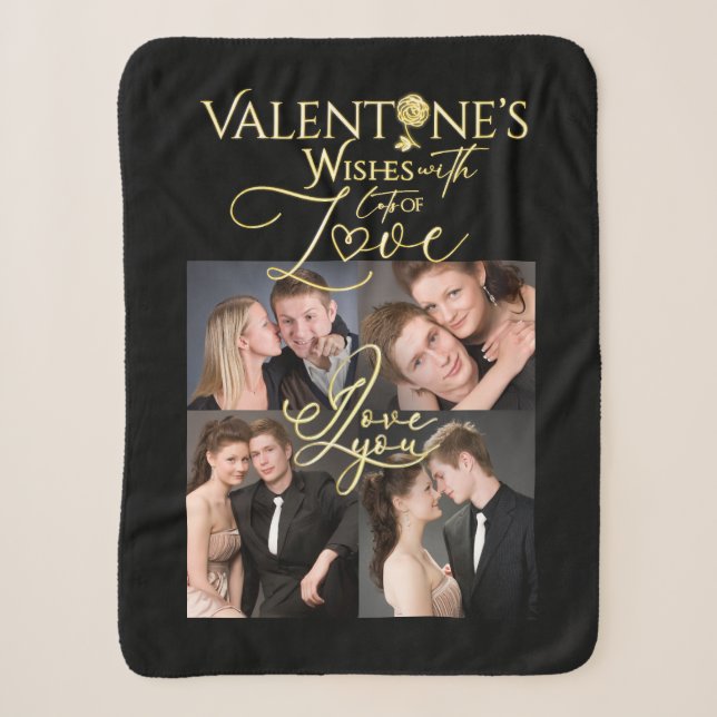 Valentine's Day Elegant Gold Photo Collage  Sherpadecke (Vorderseite)