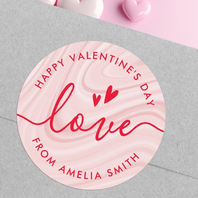 Valentine's Day elegant script blush pink and red Runder Aufkleber (Valentine's Day elegant script blush pink and red Classic Round Sticker)