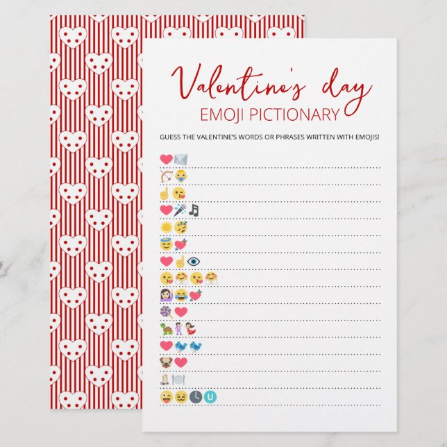 Valentine's day Emoji Pictionary game with Answers (Vorne/Hinten)