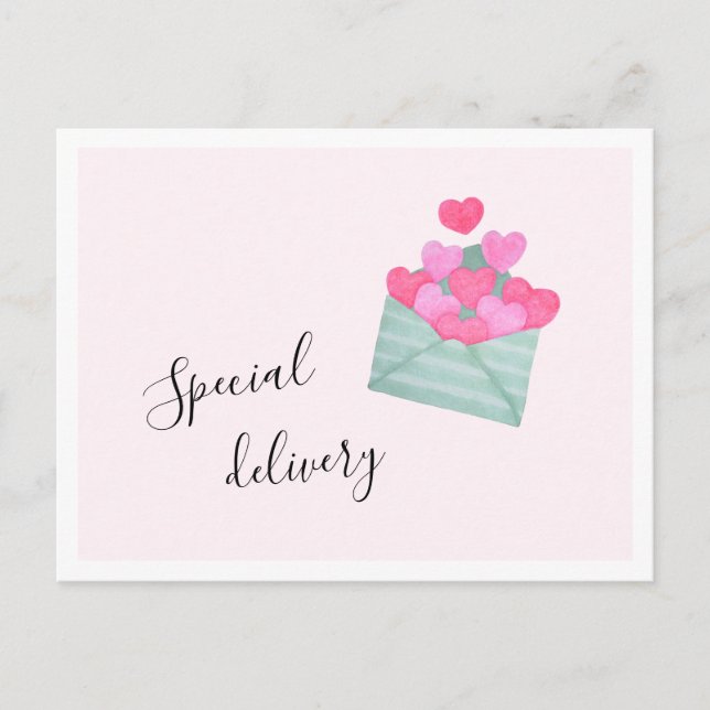 Valentine's Day Envelope Hearts Pastel Postkarte (Vorderseite)