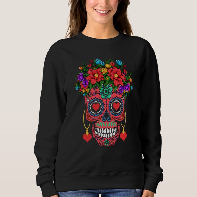 Valentines Day Floral Dia De Los Muertos Roses Val Sweatshirt (Vorderseite)