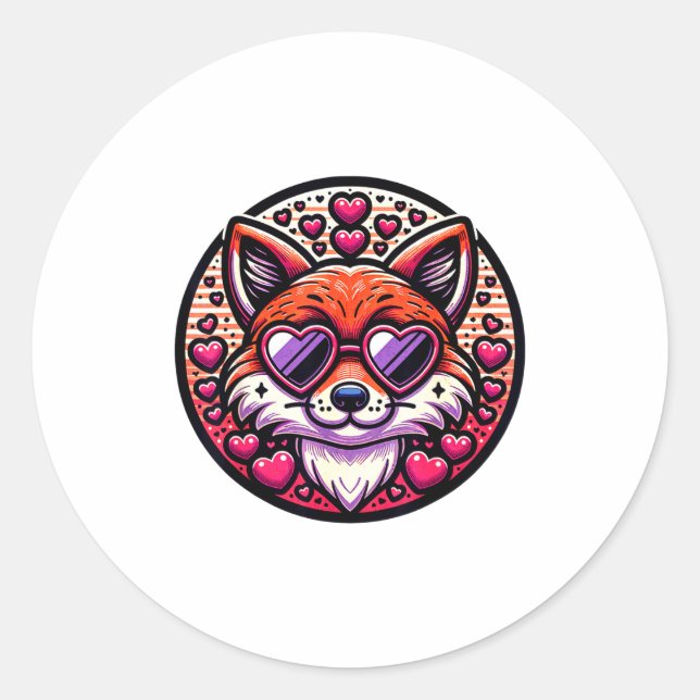 Valentines Day Fox And Matching Couples Foxes  Runder Aufkleber (Vorderseite)