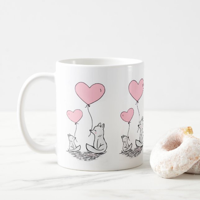 Valentine's Day Foxy Pink Hearts Mugs Kaffeetasse (Mit Donut)