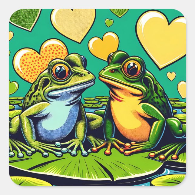Valentine's Day | Frog Themed Quadratischer Aufkleber (Vorderseite)