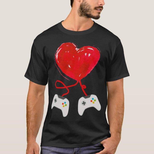 Valentine's Day Game Controller Herz Funny Geschen T-Shirt (Vorderseite)