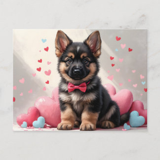 Valentine's Day German Shepherd Puppy with Hearts Feiertagspostkarte