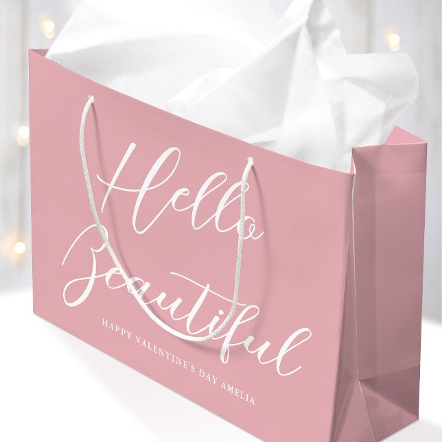 Valentine's Day Gift Bag Elegant Script Pink White Große Geschenktüte (Von Creator hochgeladen)