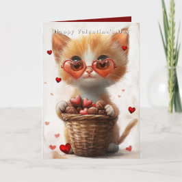 Valentine's Day Ginger Cat Basket Hearts Karte