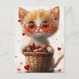 Valentine's Day Ginger Cat Basket Hearts Postkarte