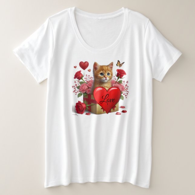 Valentine's Day Ginger Cat Cat Lovers Große Größe T-Shirt (Design vorne)