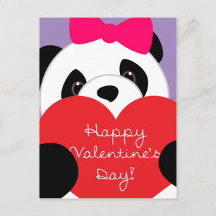 Valentine's Day Girl Panda Postcard Feiertagspostkarte