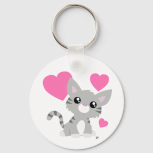 Valentine's Day Gray Kitty Schlüsselanhänger