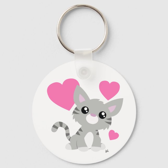 Valentine's Day Gray Kitty Schlüsselanhänger (Vorderseite)