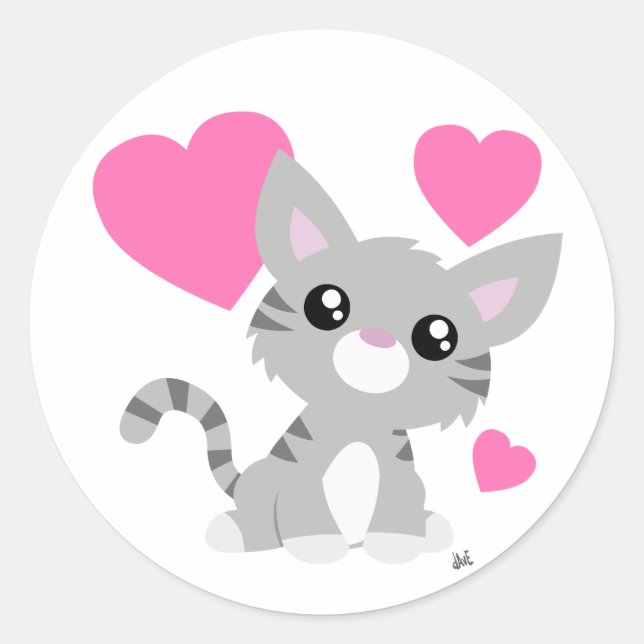 Valentine's Day Gray Kitty Sticker (Vorderseite)