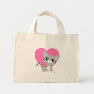 Valentine's Day Gray Kitty Tote Bag Mini Stoffbeutel