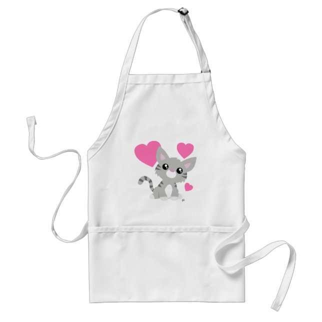 Valentine's Day Gray Kitty White Schürze (Vorne)