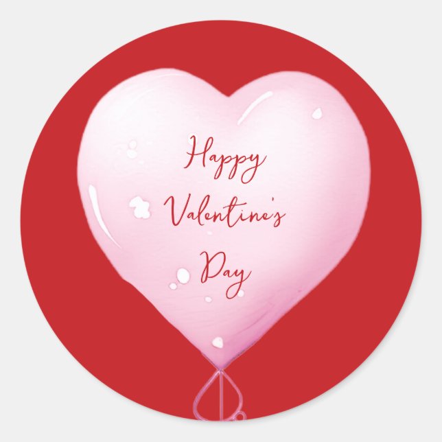 Valentine's Day Happy Herz rosa Drehbuch Runder Aufkleber (Vorderseite)