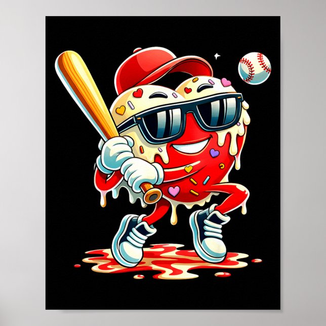 Valentines Day Heart Baseball Drip Ice Cream Boys  Poster (Vorne)