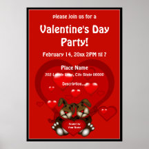 Valentine's Day Heart Bunnies Party Poster