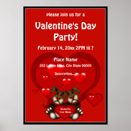 Valentine's Day Heart Bunnies Party Poster