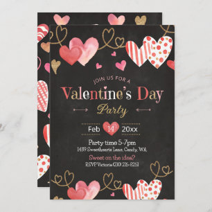 Valentines Day Heart Chalkboard rose Invitation