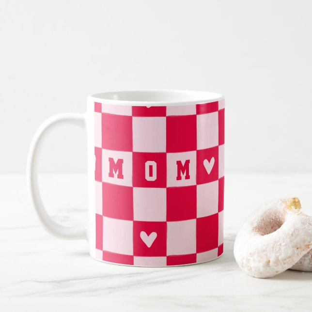 Valentine's Day Heart Checkered Mom Mug (Avec donut)