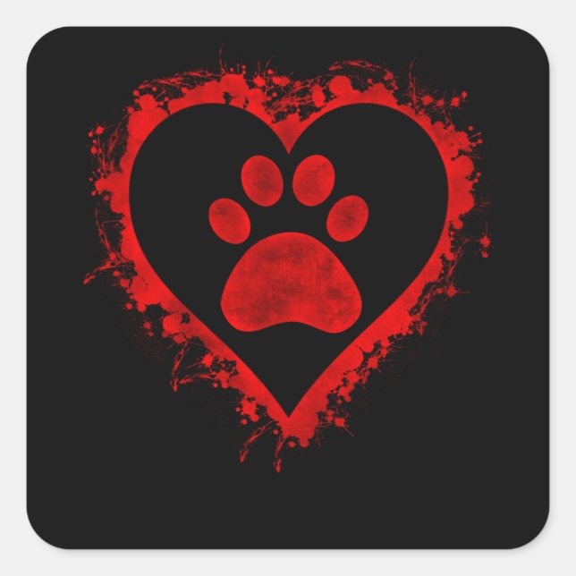 Valentines Day Heart Dog Paw Boys Girls Kids Quadratischer Aufkleber (Vorderseite)