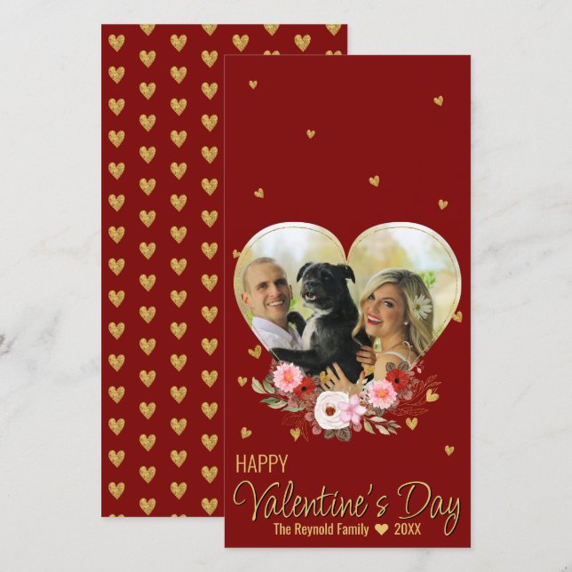 Valentine's Day Heart Foto Gold Glitzer Heart Red (Vorne/Hinten)