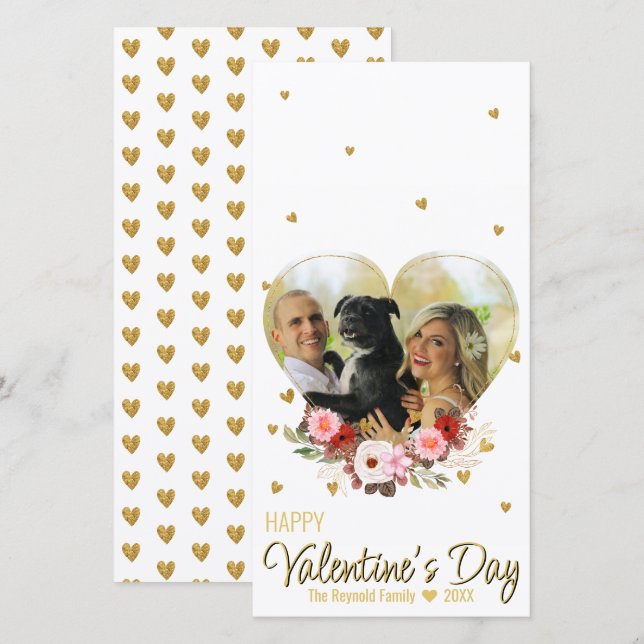 Valentine's Day Heart Foto Gold Glitzer Herz (Vorne/Hinten)