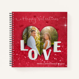 Valentine's Day Heart Foto Red Glitzer Notebook Notizbuch