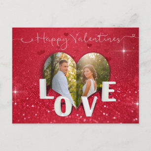 Valentine's Day Heart Foto Roter Glitzer - Postkar Feiertagspostkarte