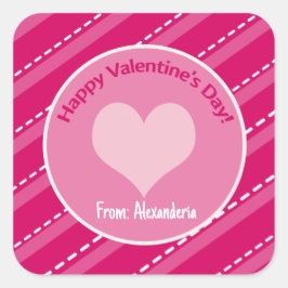 Valentine's Day Heart Pink Dashes Stripes Muster Quadratischer Aufkleber