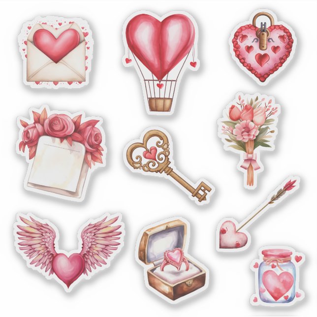 Valentine's Day Heart Theme Contour Sticker Set (Vorderseite)