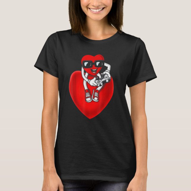 Valentines Day Heart Video Gamer Controller Men Bo T-Shirt (Vorderseite)