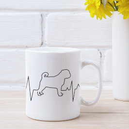 Valentine's Day Heartbeat Line Art Pug Breed Dog Kaffeetasse