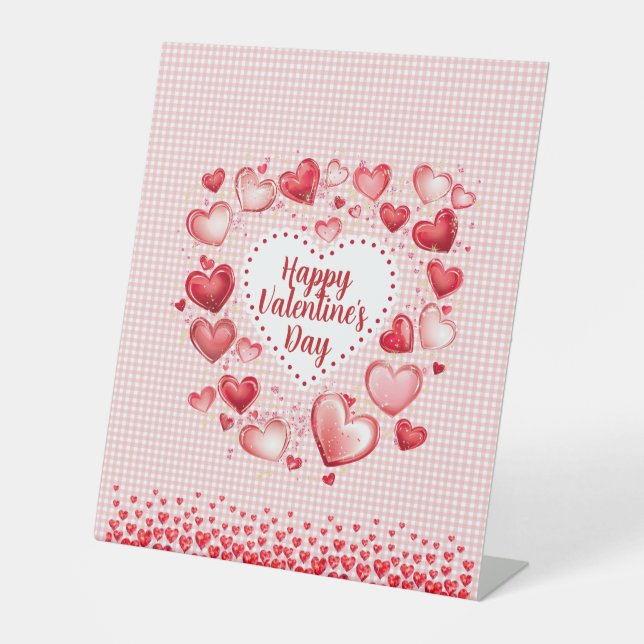 Valentine's Day Hearts and Gingham Check Sockelschild (Vorderseite)