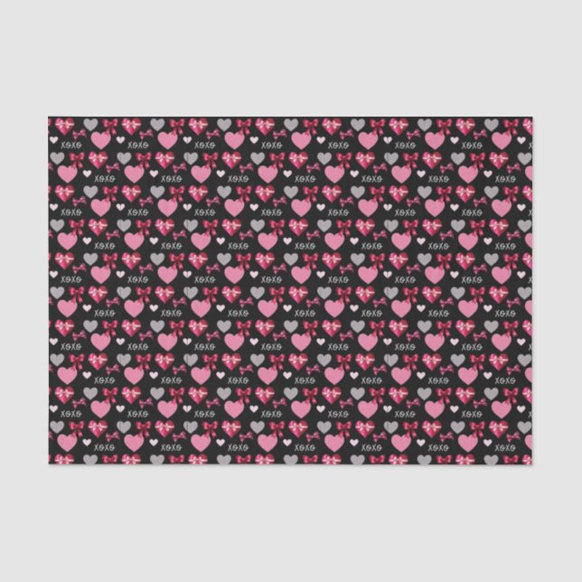 Valentine's Day Hearts, Bows and XOXO Patterned Seidenpapier (Vorderseite)