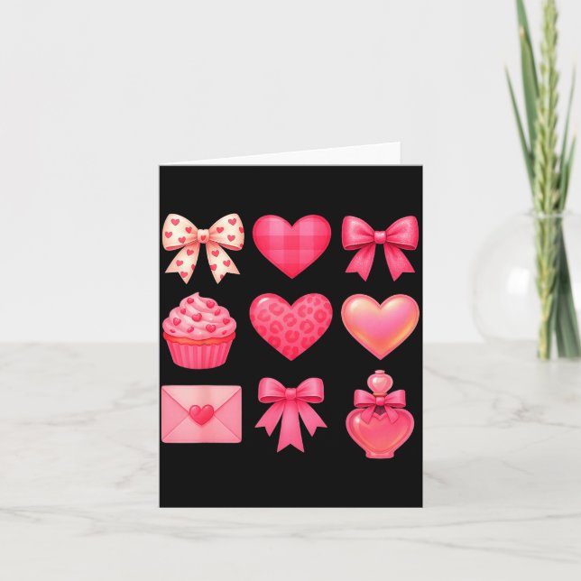 Valentines Day Hearts Leopard Coquette Bow Party W Karte (Vorderseite)