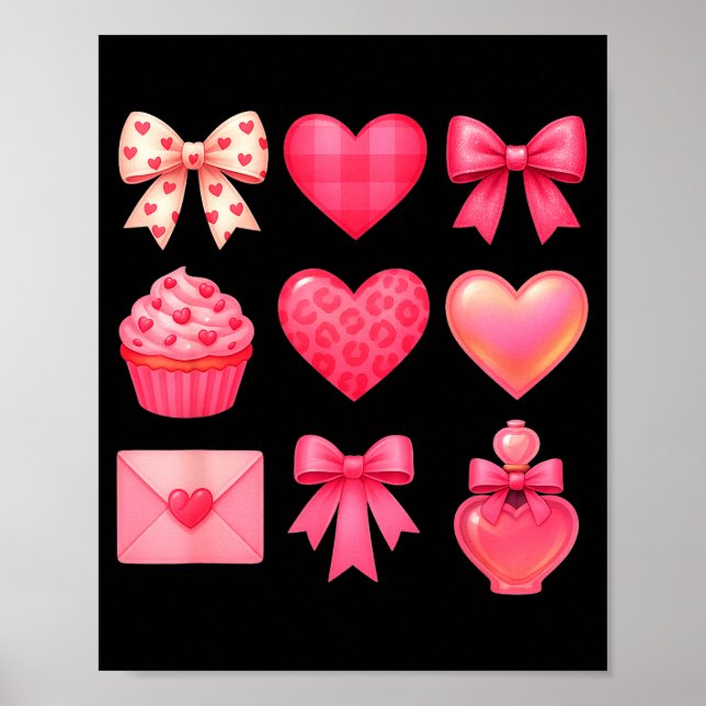 Valentines Day Hearts Leopard Coquette Bow Party W Poster (Vorne)