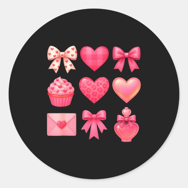 Valentines Day Hearts Leopard Coquette Bow Party W Runder Aufkleber (Vorderseite)