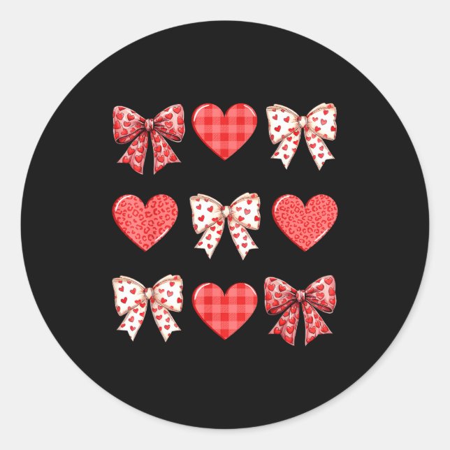 Valentines Day Hearts Leopard Coquette Bow Women G Runder Aufkleber (Vorderseite)