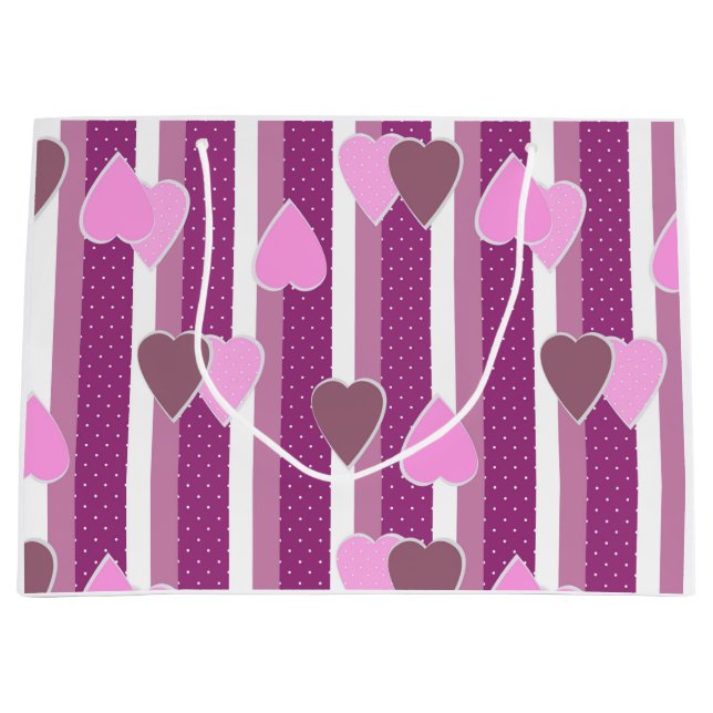 Valentine's Day hearts on striped background  Große Geschenktüte (Vorderseite)