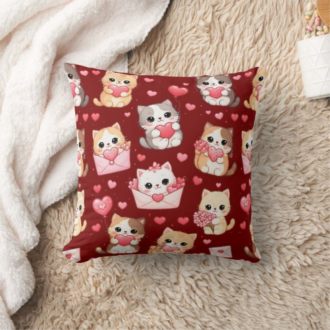 Valentine's Day Kawaii Cat Pattern Throw Pillow Kissen (Decke)