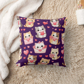 Valentine's Day Kawaii Cat Pattern Throw Pillow Kissen