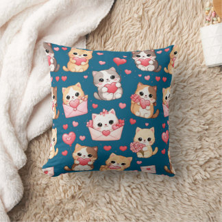 Valentine's Day Kawaii Cat Pattern Throw Pillow Kissen