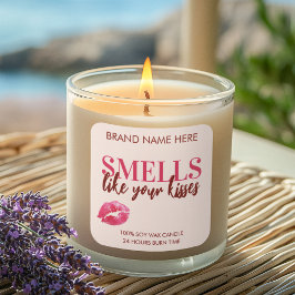 Valentine's Day Kisses Custom Pink Candle Label Quadratischer Aufkleber