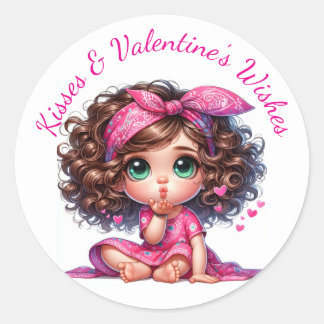 Valentine's Day Kisses & Wishes Cute Hearts Pink Runder Aufkleber